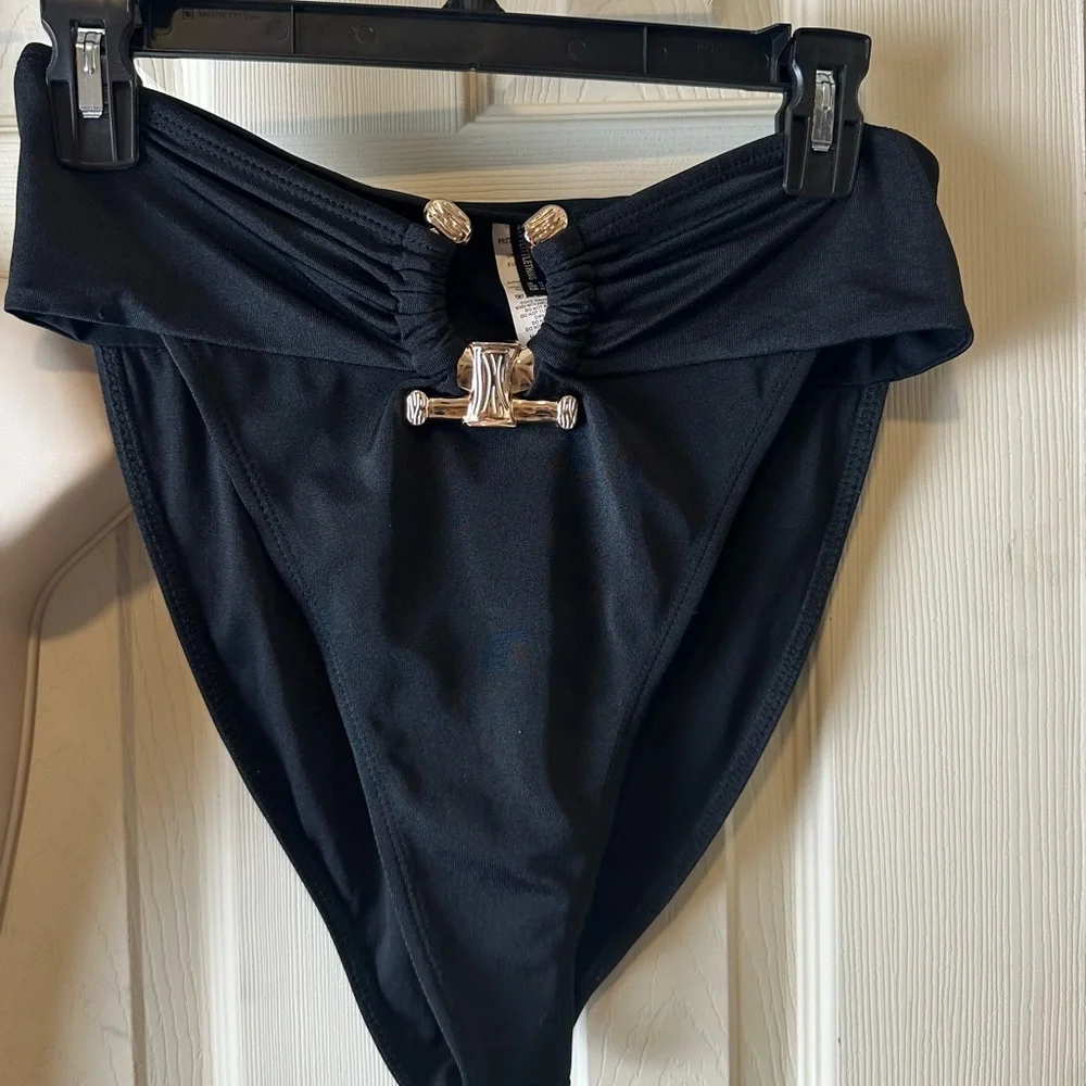 PrettyLittleThing Black Strapless Bikini BOTTOMS ONLY with Gold Hardware